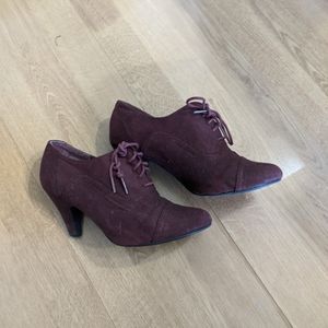 Purple Faux Suede Heeled Booties